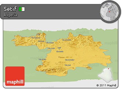 Savanna Style Panoramic Map of Setif, single color outside