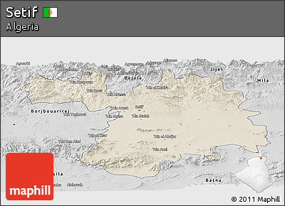 Shaded Relief Panoramic Map of Setif, desaturated