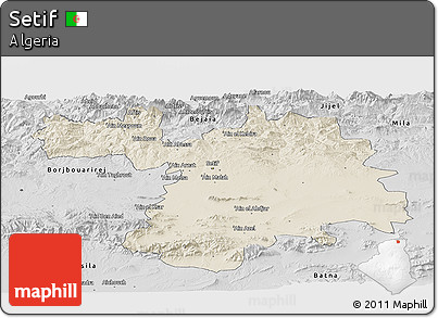 Shaded Relief Panoramic Map of Setif, desaturated