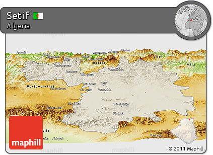 Shaded Relief Panoramic Map of Setif, physical outside