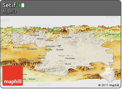 Shaded Relief Panoramic Map of Setif, physical outside