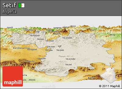 Shaded Relief Panoramic Map of Setif, physical outside