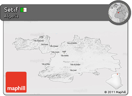 Silver Style Panoramic Map of Setif, single color outside