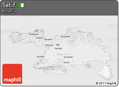 Silver Style Panoramic Map of Setif, single color outside