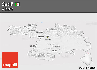 Silver Style Panoramic Map of Setif, single color outside