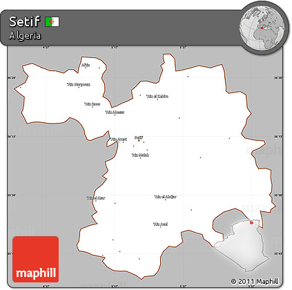 Gray Simple Map of Setif, cropped outside