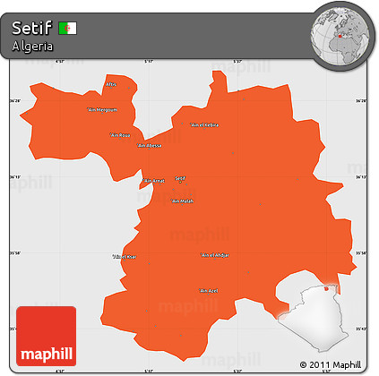 Political Simple Map of Setif, single color outside