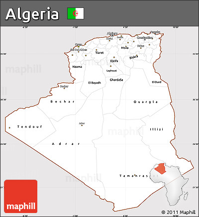 Classic Style Simple Map of Algeria, cropped outside
