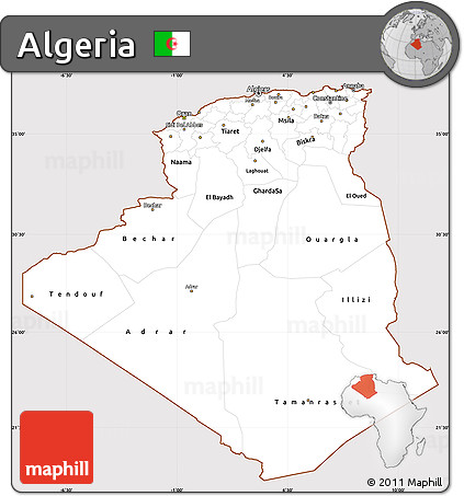 Classic Style Simple Map of Algeria, cropped outside