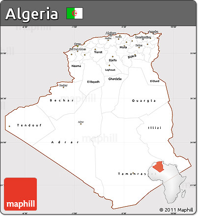 Classic Style Simple Map of Algeria, cropped outside