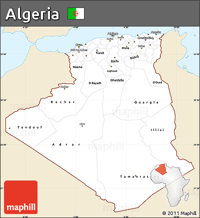 Classic Style Simple Map of Algeria, single color outside
