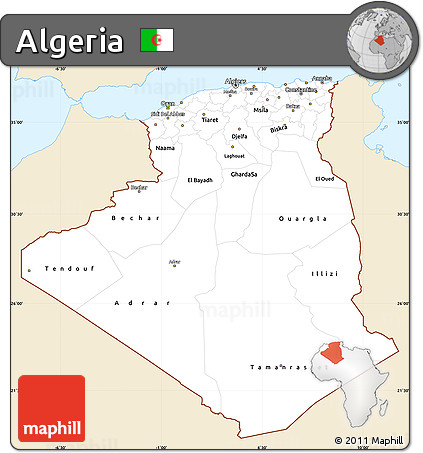 Classic Style Simple Map of Algeria, single color outside