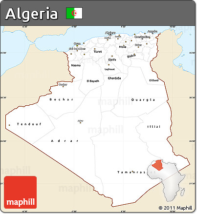 Classic Style Simple Map of Algeria, single color outside