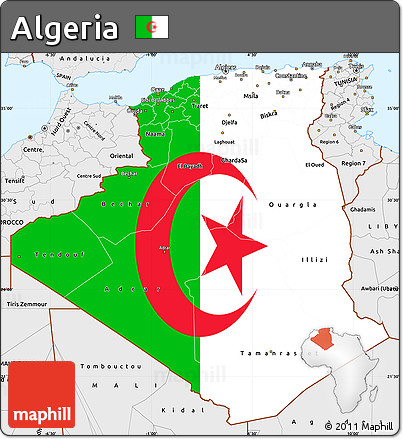 Flag Simple Map of Algeria, single color outside, borders and labels