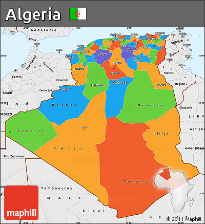 Political Simple Map of Algeria, single color outside, borders and labels