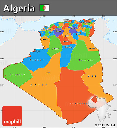 Political Simple Map of Algeria, single color outside