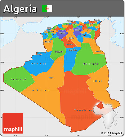 Political Simple Map of Algeria, single color outside
