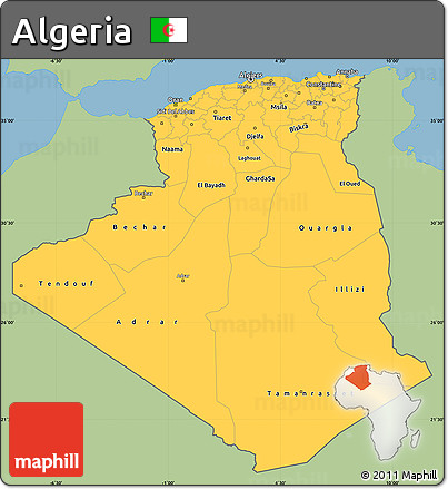 Savanna Style Simple Map of Algeria, single color outside