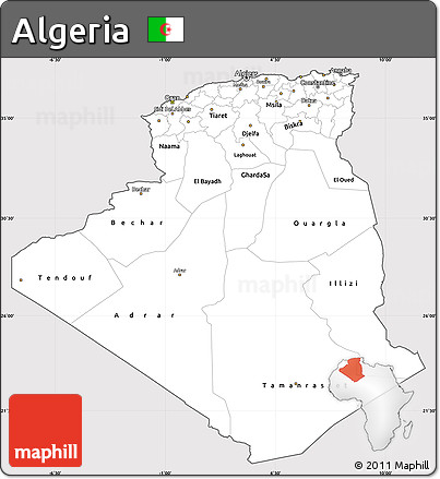 Silver Style Simple Map of Algeria, cropped outside