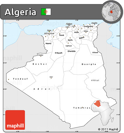 Silver Style Simple Map of Algeria, single color outside