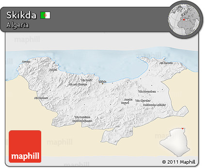 Classic Style 3D Map of Skikda, single color outside