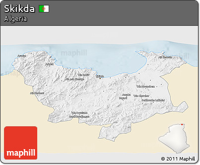 Classic Style 3D Map of Skikda, single color outside