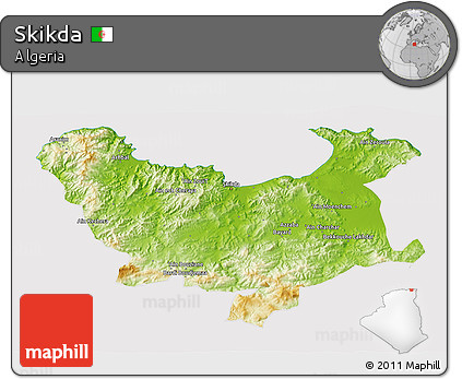 Physical 3D Map of Skikda, cropped outside