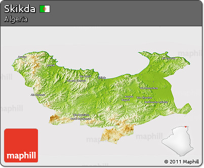 Physical 3D Map of Skikda, cropped outside