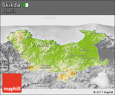 Physical 3D Map of Skikda, desaturated