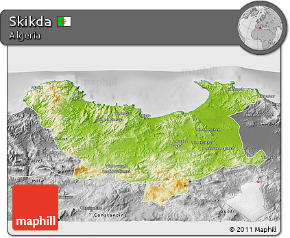 Physical 3D Map of Skikda, desaturated