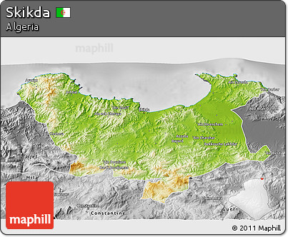 Physical 3D Map of Skikda, desaturated