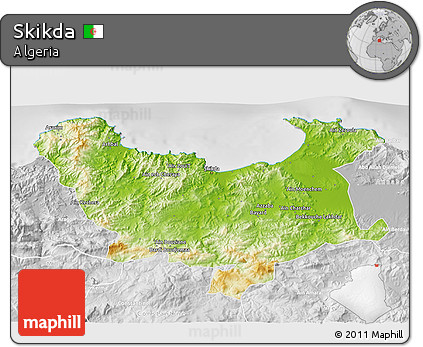 Physical 3D Map of Skikda, lighten, desaturated