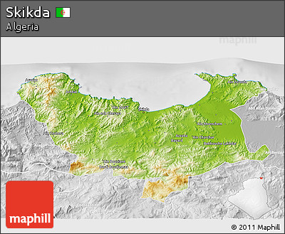 Physical 3D Map of Skikda, lighten, desaturated