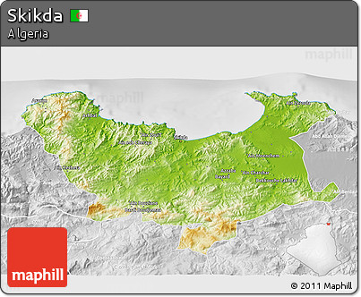 Physical 3D Map of Skikda, lighten, desaturated