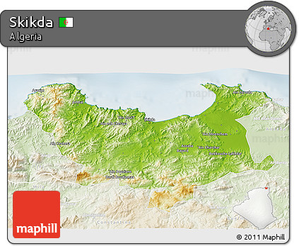 Physical 3D Map of Skikda, lighten