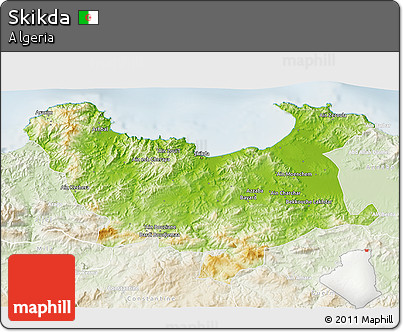 Physical 3D Map of Skikda, lighten