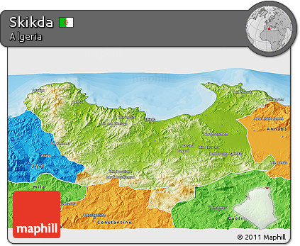 Physical 3D Map of Skikda, political outside