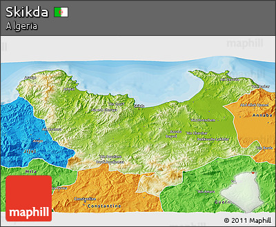 Physical 3D Map of Skikda, political outside