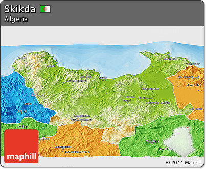Physical 3D Map of Skikda, political outside