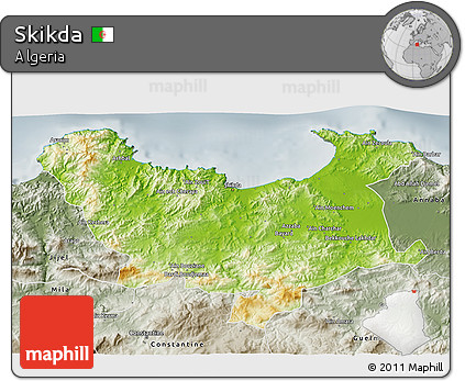 Physical 3D Map of Skikda, semi-desaturated