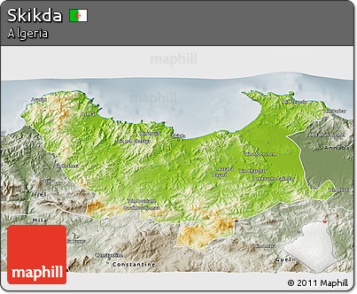 Physical 3D Map of Skikda, semi-desaturated