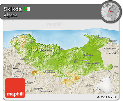 Physical 3D Map of Skikda, shaded relief outside