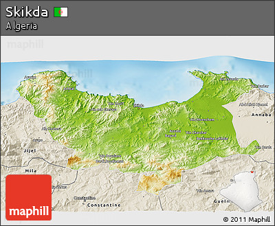 Physical 3D Map of Skikda, shaded relief outside