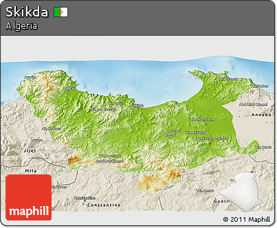 Physical 3D Map of Skikda, shaded relief outside