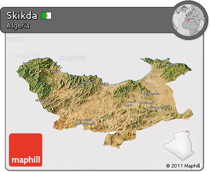 Satellite 3D Map of Skikda, cropped outside