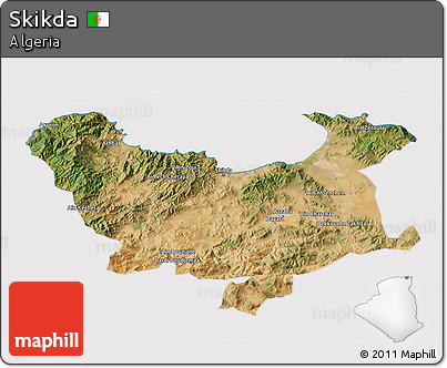 Satellite 3D Map of Skikda, cropped outside