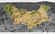Satellite 3D Map of Skikda, darken, desaturated