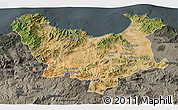 Satellite 3D Map of Skikda, darken, semi-desaturated