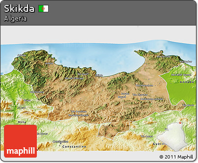 Satellite 3D Map of Skikda, physical outside