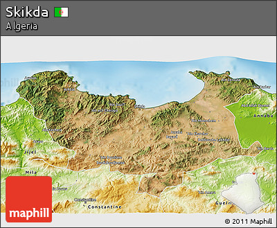 Satellite 3D Map of Skikda, physical outside